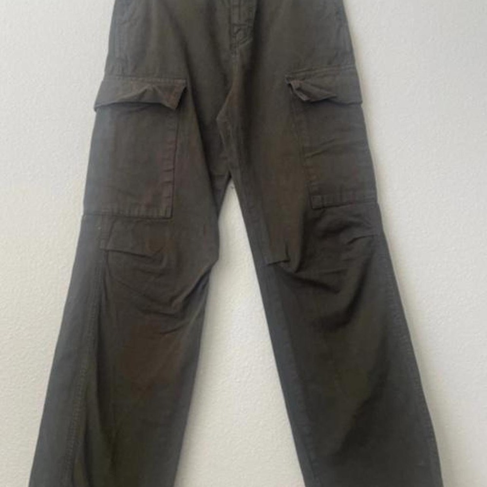 Zara Woman's Green Cargo Pants 6 Regular Fit Straight Leg Cotton Twill Pockets